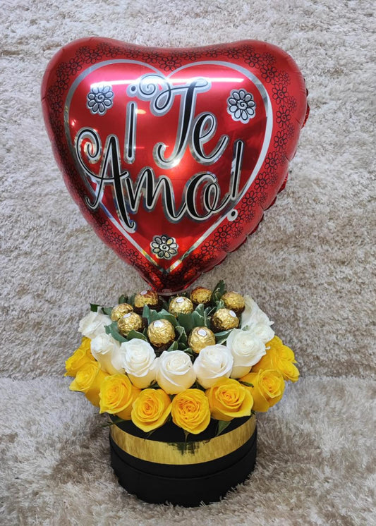 Corazón Te Amo con Rosas y Chocolates